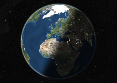 Globo centrato su Europa e Africa, immagine satellitare a colori reali da Unknown